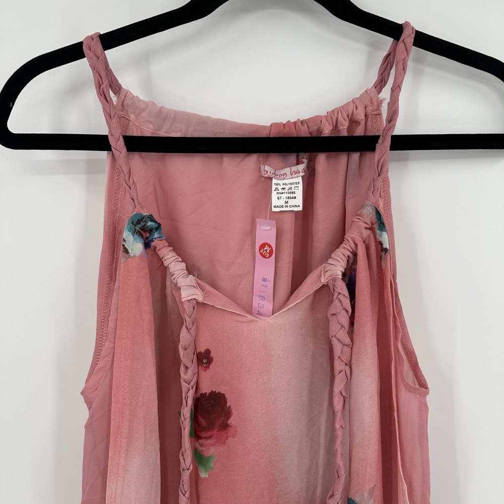 By Deep Los Angeles Floral Maxi Dress Womens Medium Pink‎ Boho Braided Straps